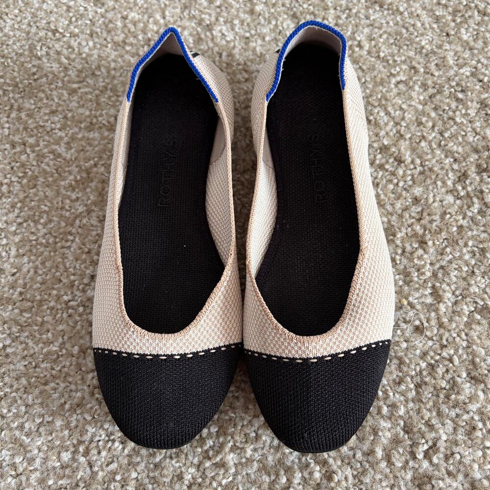 NEW Rothy’s The Tuxedo Square Toe Color-block Flat Ivory & Black Women’s Size 7